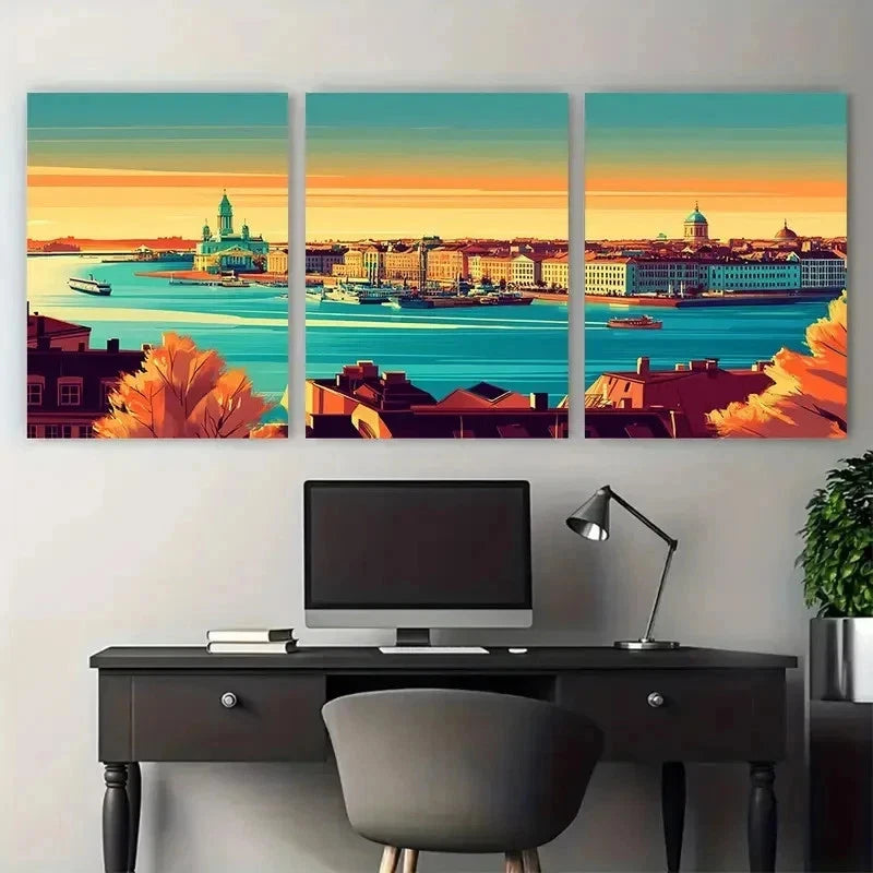 3pcs Vibrant Nordic & Scandinavian Lands Perfect Wall Art Set Canvas Framed 50x70cm - High Quality Print 100% Australian Made Wall Canvas Ready to Hang