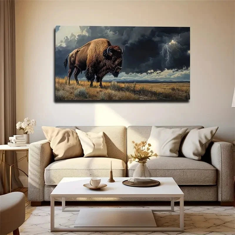 The Ox Under The Dark Clouds Wall Art Canvas Office Home Room Framed 120x60cm