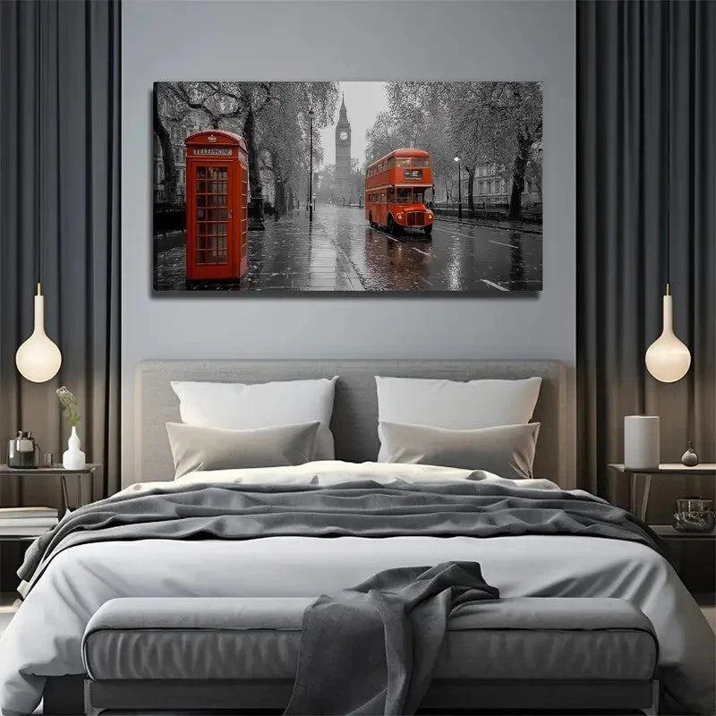 Red Telephone Booth Big Ben Wall Art Canvas Office Home Room Framed 120x60cm