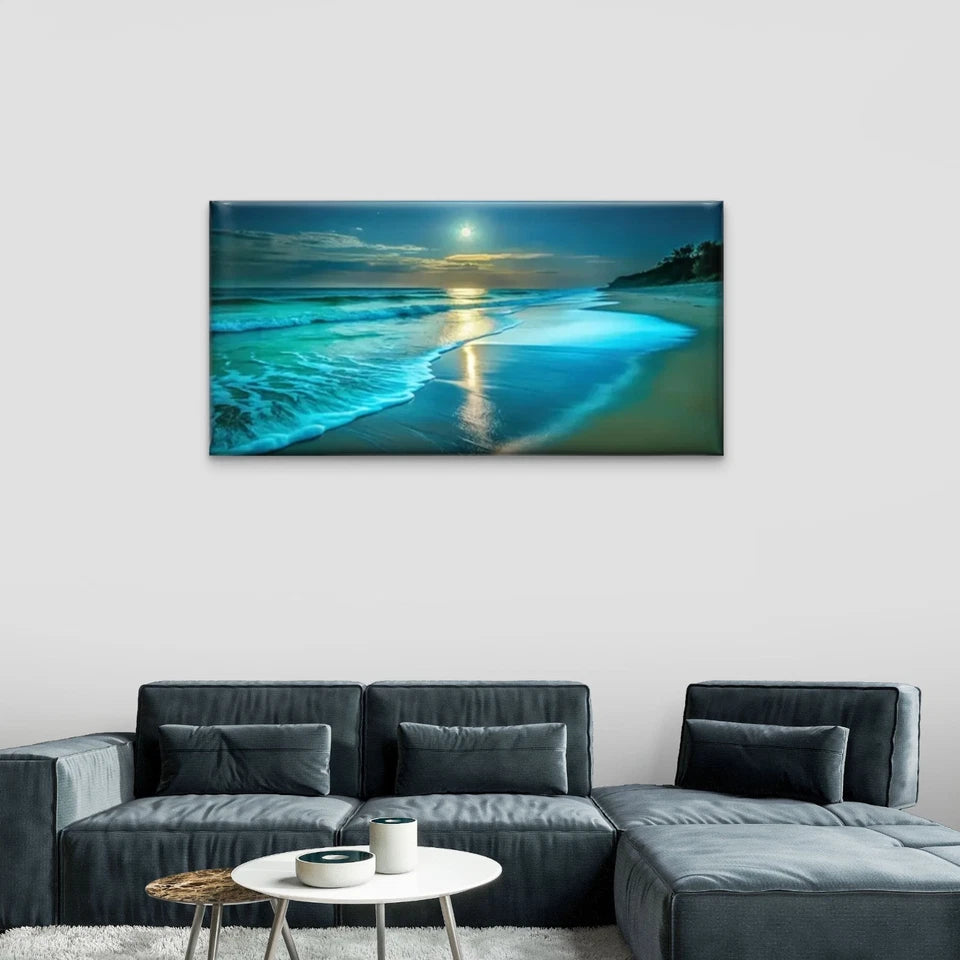 Moon Beach Blue Sky Wall Art Canvas Office Home Room Framed 120x60cm