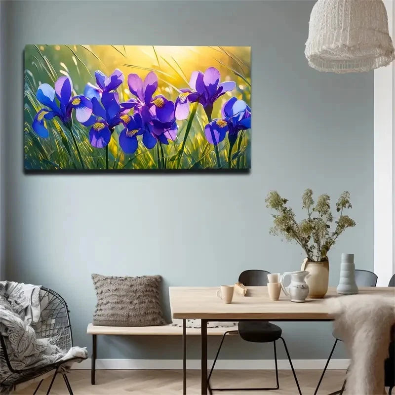 Sunset Grass Purple Flowers Wall Art Canvas Office Home Room Framed 120x60cm