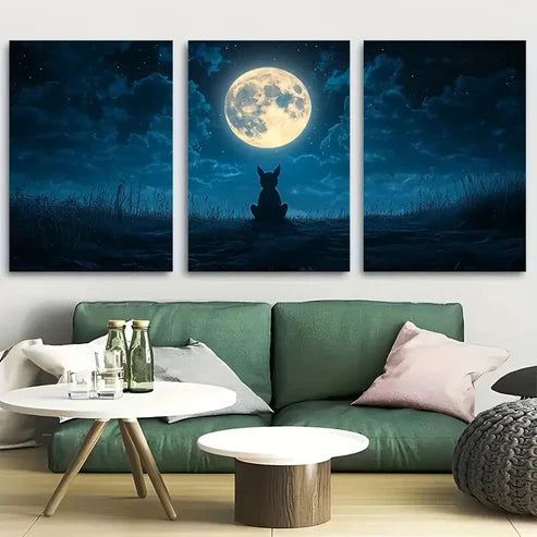 3pcs Chupacabra Under Full Moon Wall Art Set Canvas Unframed - High Quality Print 100% Australian Made Wall Canvas - Bella Home Decor