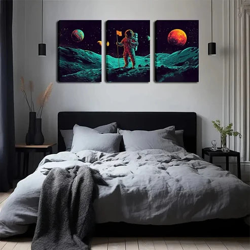 3pcs Black Starry Outer Space World Wall Art Canvas Unframed - High Quality Print 100% Australian Made Wall Canvas - Bella Home Decor