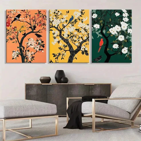 3pcs Floral Tree Bird Elegant Blossom Perfect Wall Art Set Canvas Unframed - High Quality Print 100% Australian Made Wall Canvas