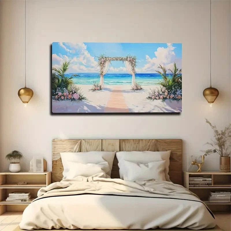 The Wedding Arch By The Seaside Wall Art Canvas Office Home Room Framed 120x60cm