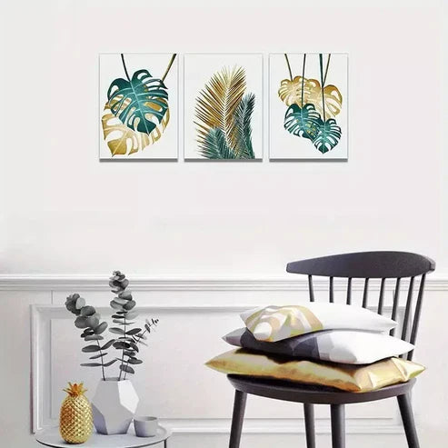 3pcs Abstract Painting Leaf Canvas Framed 60x90cm - High Quality Print 100% Australian Made Wall Canvas Ready to Hang