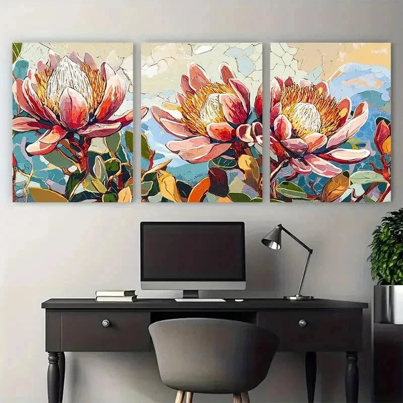 3pcs Botanical Décor Floral Travel Perfect Wall Art Canvas Framed 60x90cm - Bella Home Decor