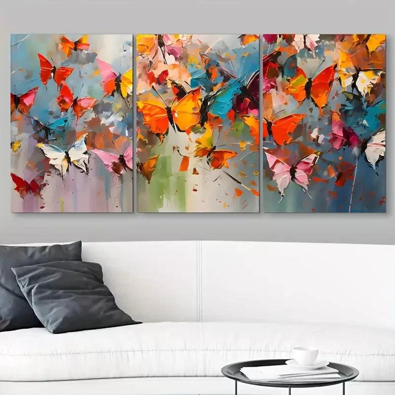 3pcs Colorful Abstract Butterfly Painting Wall Art Set Canvas Framed 40x60cm - High Quality Print 100% Australian Made Wall Canvas Ready to Hang - Bella Home Decor