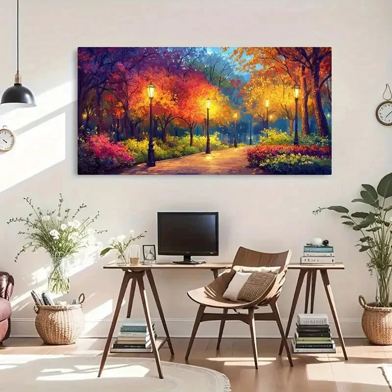 Colorful Leaves & Night Scene Wall Art Canvas Office Home Room Framed 120x60cm - Bella Home Decor