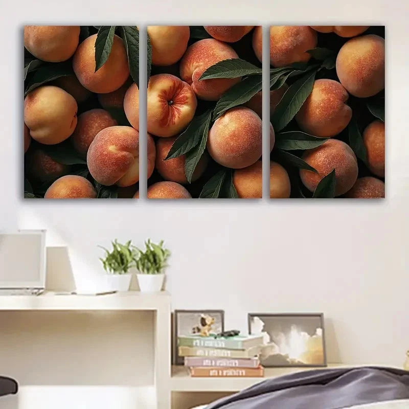 3pcs Vibrant Peach And Green Leaf Design Wall Art Set Canvas Framed 50x70cm - High Quality Print 100% Australian Made Wall Canvas Ready to Hang