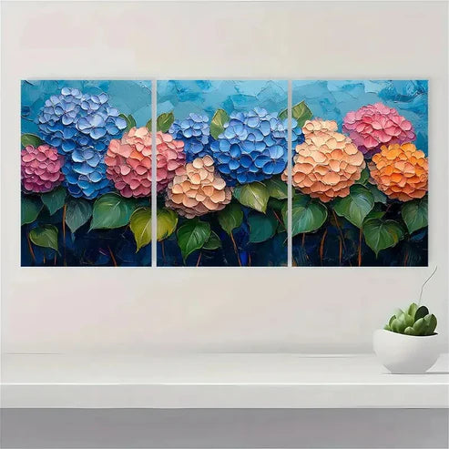 3pcs Hydrangea Painting Flowers Wall Art Canvas Unframed - High Quality Print 100% Australian Made Wall Canvas - Bella Home Decor