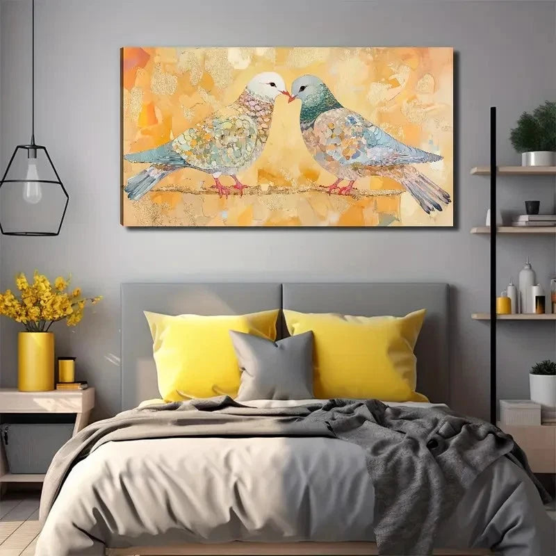 Pair Of Love Doves Perfect Wall Art Canvas Office Home Room Framed 120x60cm