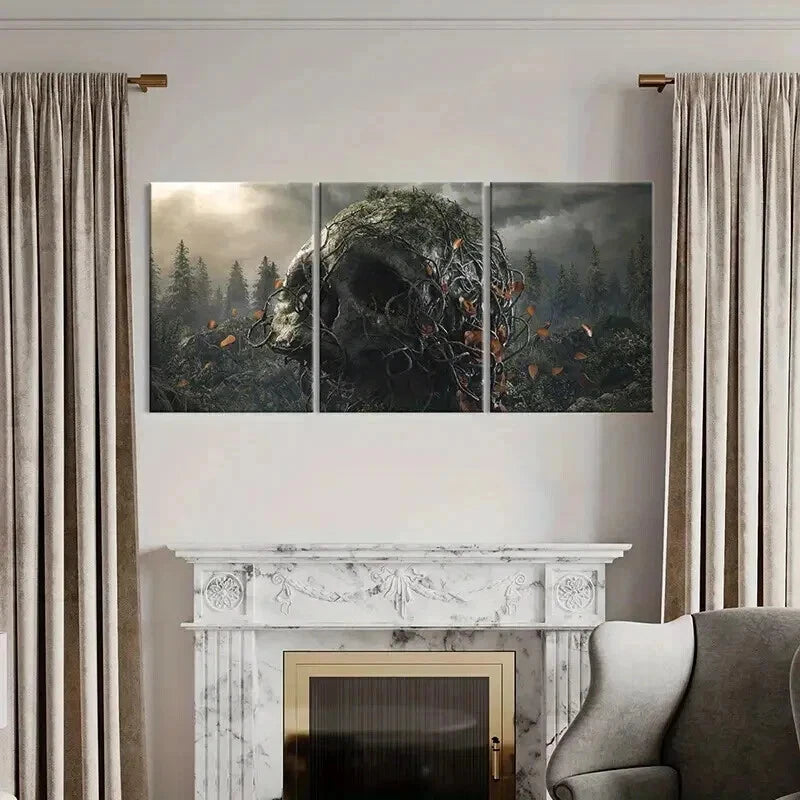 3pcs Creepy Skeleton Entwined in Vines Wall Art Set Canvas Framed 50x70cm - High Quality Print 100% Australian Made Wall Canvas Ready to Hang - Bella Home Decor