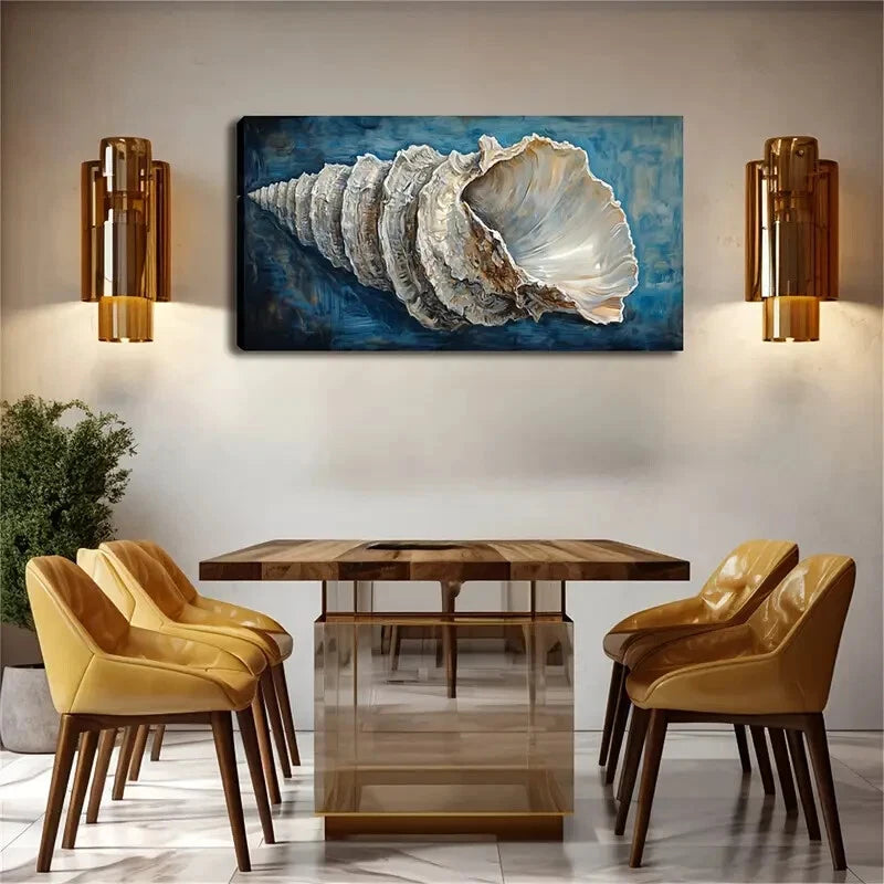 Beautiful White Huge Conch Wall Art Canvas Office Home Room Framed 120x60cm - Bella Home Decor