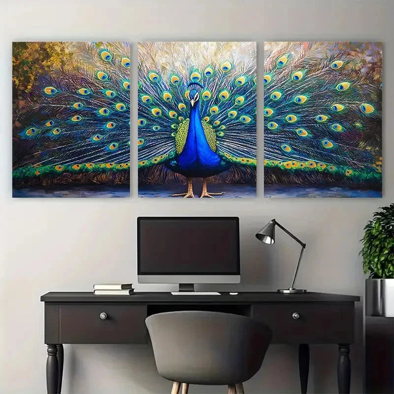3pcs Vibrant Peacock Acrylic Décor Perfect Wall Art Set Canvas Framed 40x60cm - High Quality Print 100% Australian Made Wall Canvas Ready to Hang