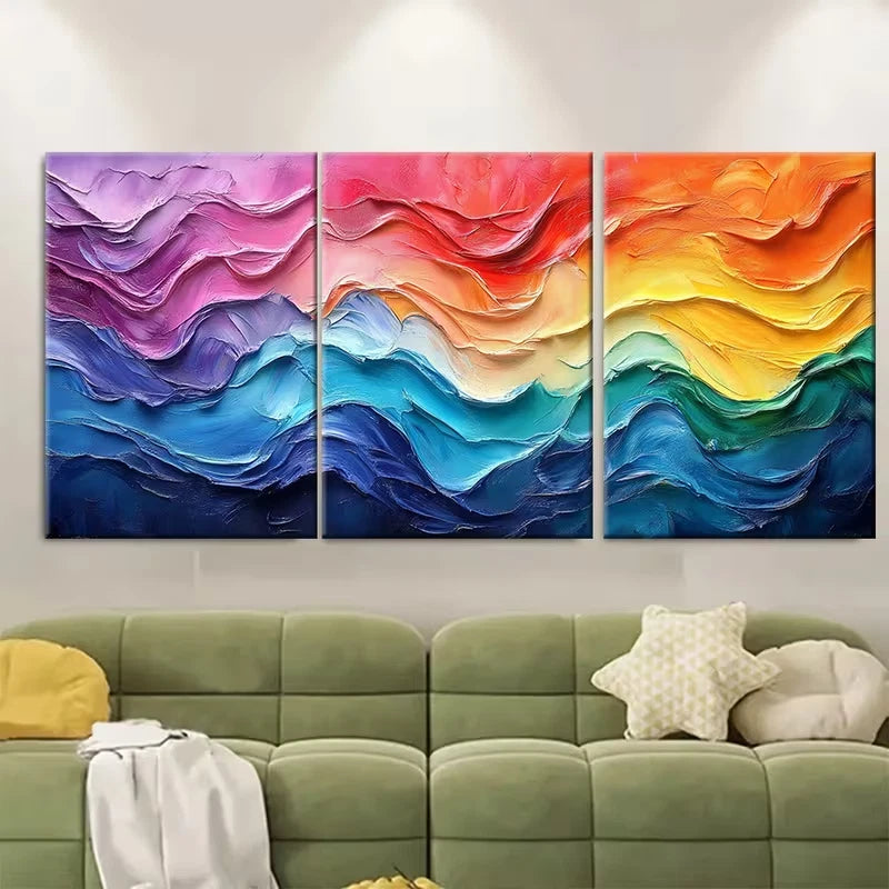 3pcs Rainbow Abstract Art Flowing Movement Metal Print Ready to Hang Art