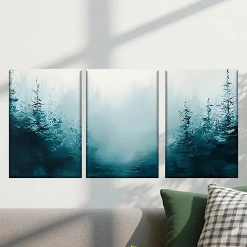 3pcs Forest Scene with Misty Blue Tree Wall Art Set Canvas Unframed - High Quality Print 100% Australian Made Wall Canvas - Bella Home Decor