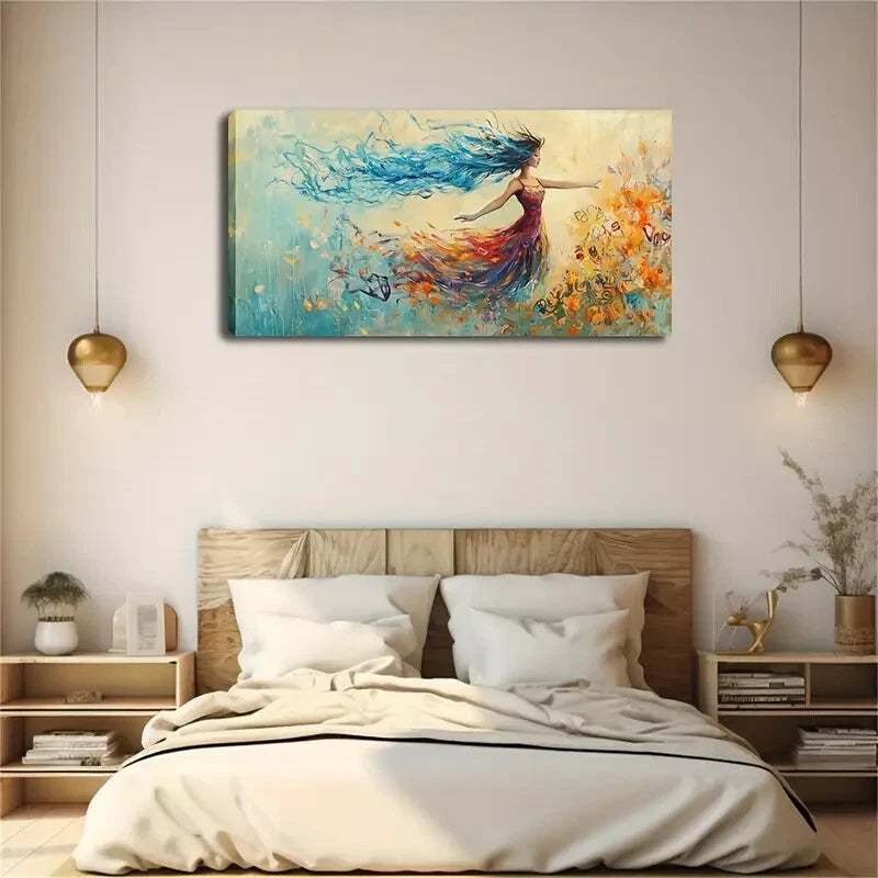 Blue Hair & Colorful Skirt Fly Wall Art Canvas Office Home Room Framed 120x60cm - Bella Home Decor