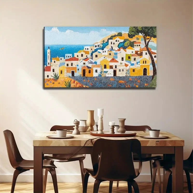 Vibrant Mediterranean Landscape Wall Art Canvas Office Home Room Framed 120x60cm