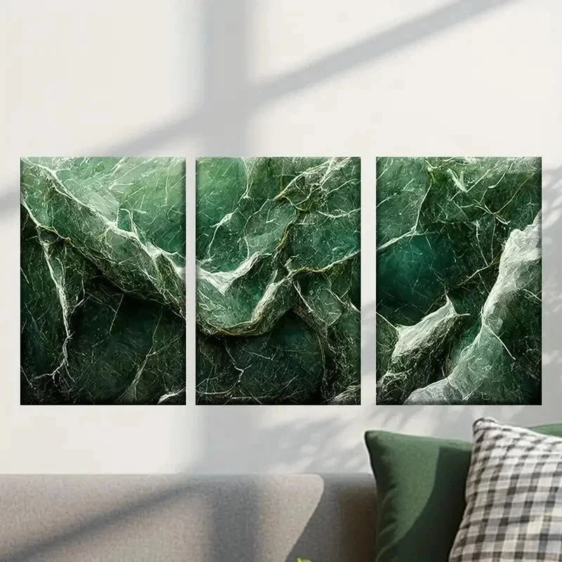 3pcs Large Green Marble Decoration Wall Art Set Canvas Framed 50x70cm - High Quality Print 100% Australian Made Wall Canvas Ready to Hang