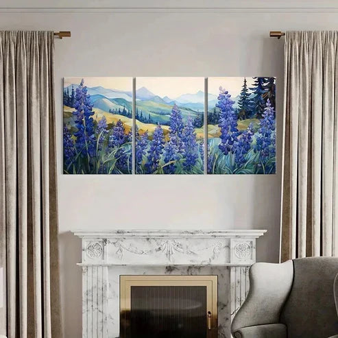 3pcs Mountains Violet Blooms in Nature Landscape Wall Art Canvas Unframed - High Quality Print 100% Australian Made Wall Canvas