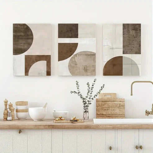 3pcs Beige & Black Geometric Abstract Perfect Wall Art Canvas Unframed - High Quality Print 100% Australian Made Wall Canvas - Bella Home Decor
