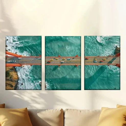 3pcs Golden Gate Bridge Aerial View Wall Art Set Canvas Unframed - High Quality Print 100% Australian Made Wall Canvas
