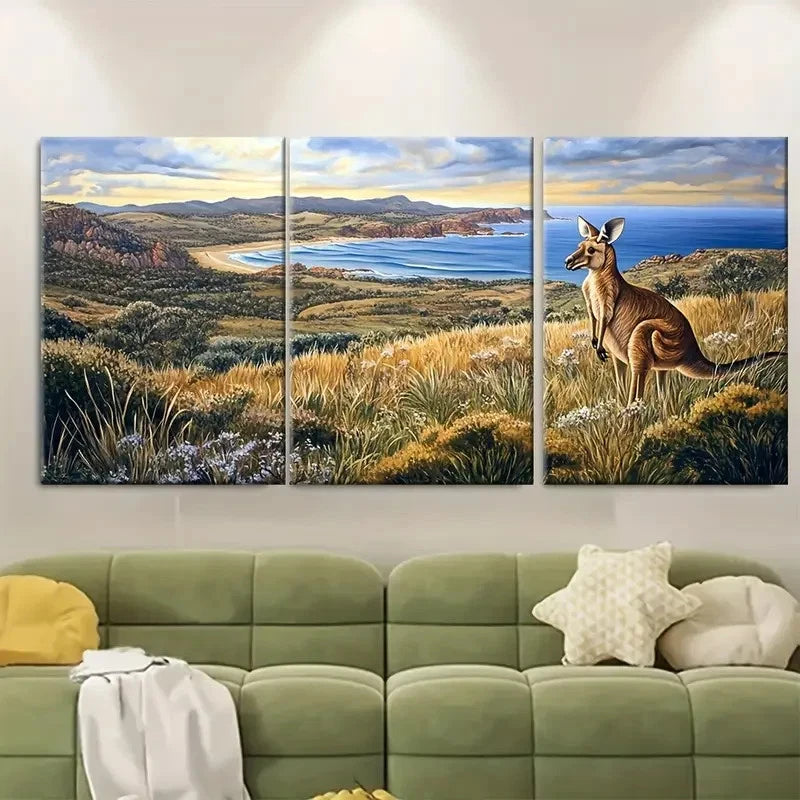 3pcs Kangaroo Island Travel Print Australia Wall Art Set Canvas Framed 60x90cm - High Quality Print 100% Australian Made Wall Canvas Ready to Hang