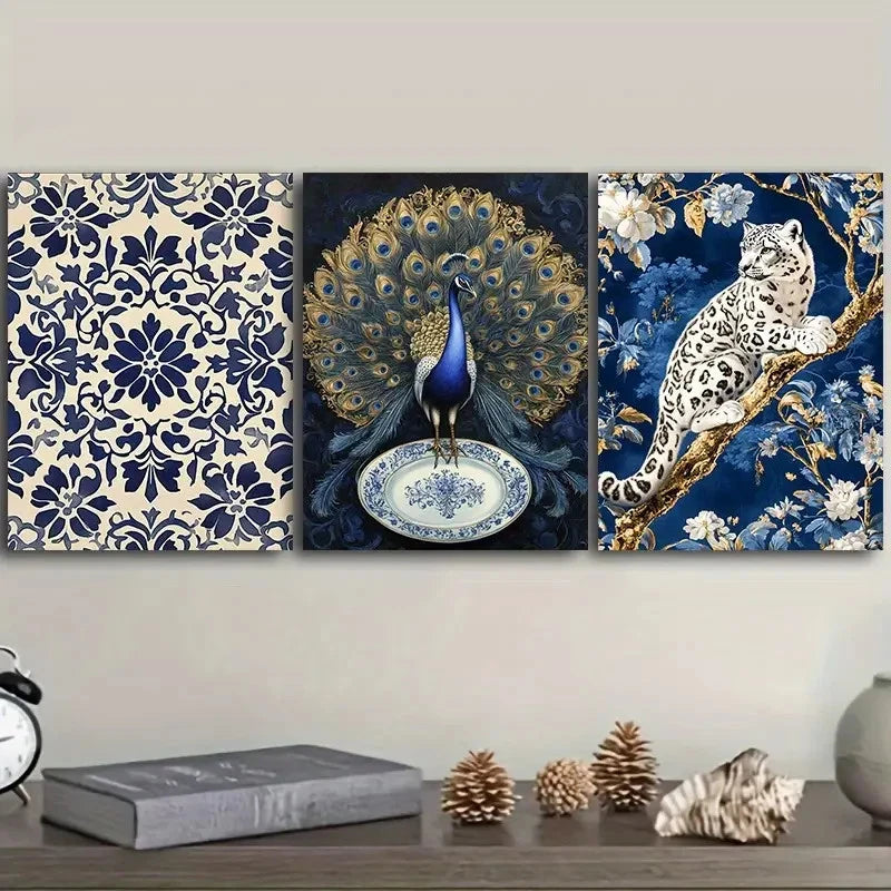 3pcs Leopard & peacock Decor Painting Wall Art Set Canvas Framed 40x60cm - High Quality Print 100% Australian Made Wall Canvas Ready to Hang