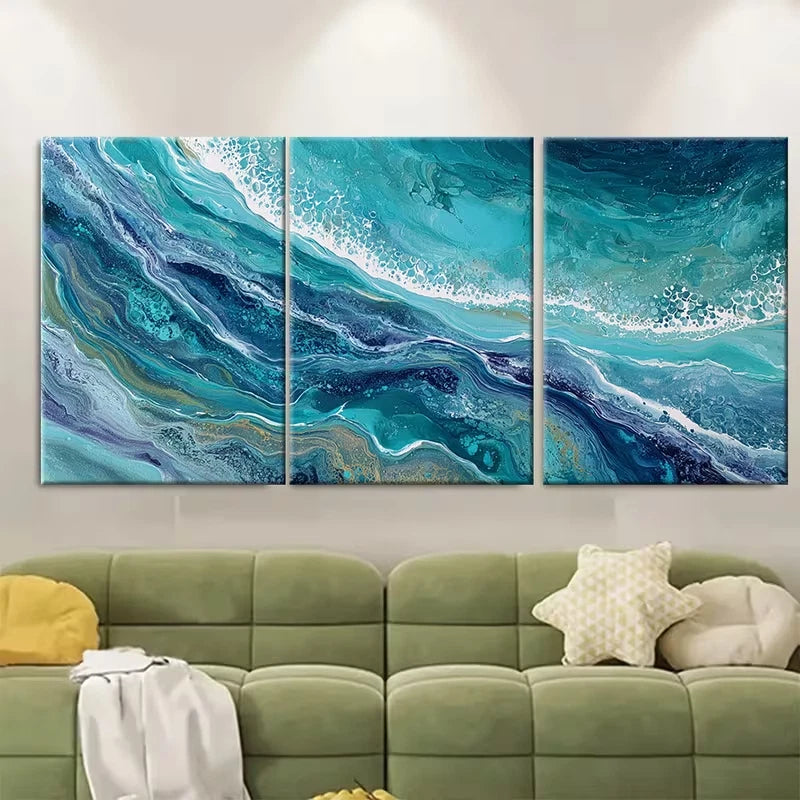 3pcs Emerald Beach Scene Metal Print Ready to Hang Art