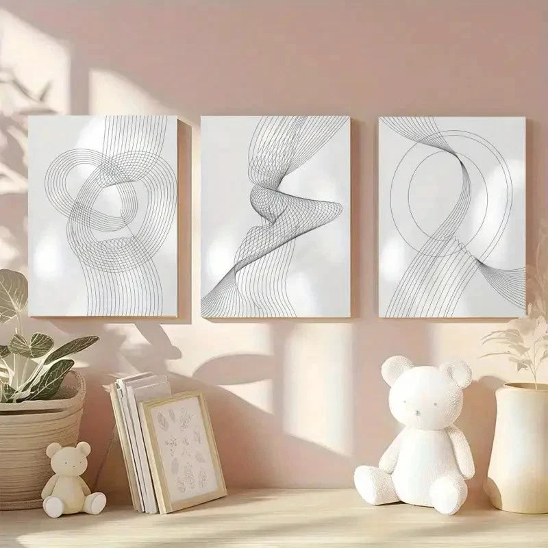 3pcs Abstract Line Art Canvas Black & White Wall Art Set Canvas Framed 60x90cm - High Quality Print 100% Australian Made Wall Canvas Ready to Hang - Bella Home Decor