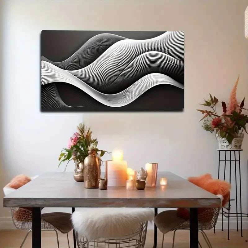 White Waves Nice Wall Art Canvas Office Home Room Framed 120x60cm