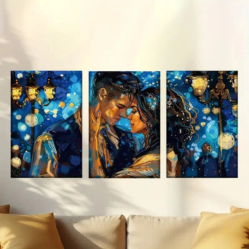 3pcs Lovers under the starry night 50x70cm - High Quality Print 100% Australian Made Wall Canvas Ready to Hang - Bella Home Decor