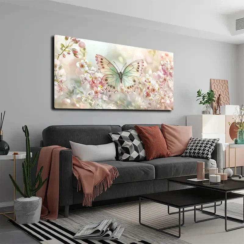 Vibrant Butterfly & Floral Wall Art Canvas Office Home Room Framed 120x60cm
