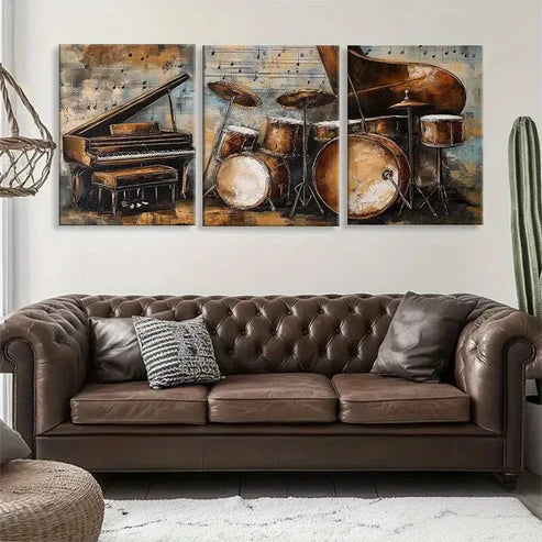3pcs Musical Instruments Style Music Wall Art Canvas Unframed - High Quality Print 100% Australian Made Wall Canvas