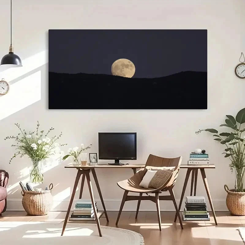 Serene Moonlit Mountains Wall Art Canvas Office Home Room Framed 120x60cm