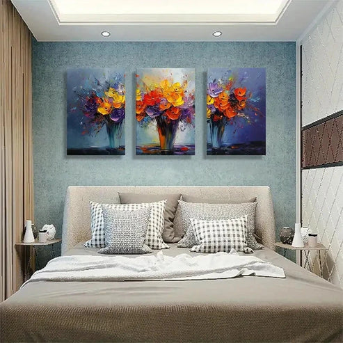 3pcs Vibrant Floral Bouquet Colorful Perfect Wall Art Set Canvas Unframed - High Quality Print 100% Australian Made Wall Canvas