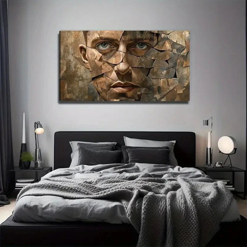 Block Face Abstract Cracked Wall Art Canvas Office Home Room Framed 120x60cm