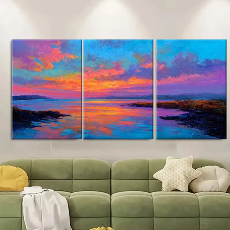 3pcs Ocean Sunset Art Impressionist Metal Print Ready to Hang Art