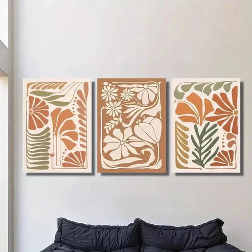 3pcs Abstract Floral Botanical Flowers Wall Art Canvas Unframed - High Quality Print 100% Australian Made Wall Canvas - Bella Home Decor