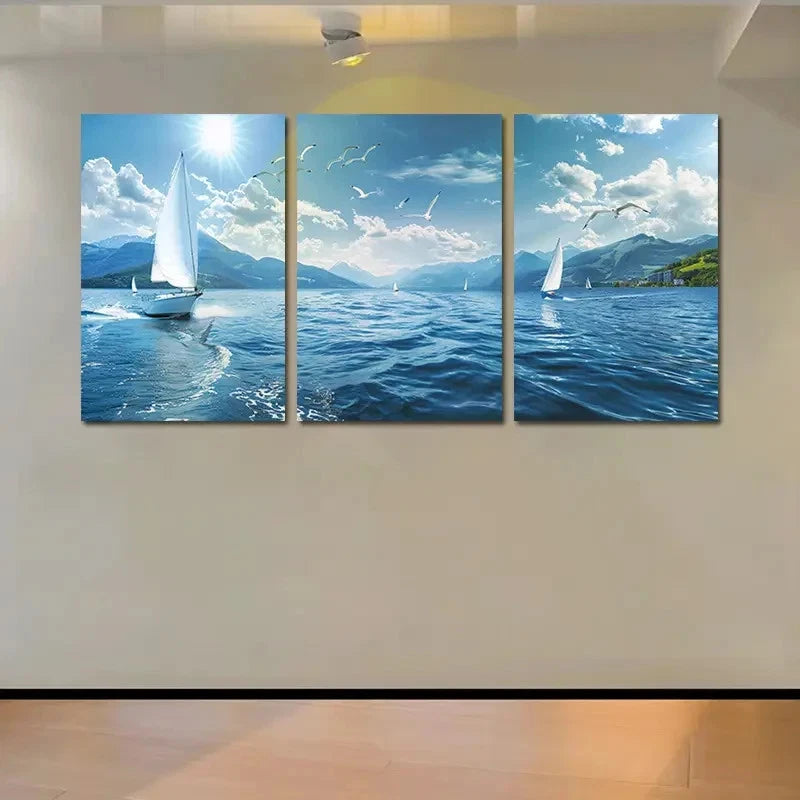 3pcs Australian Sea Sailboat and Mountainous Wall Art Set Canvas Framed 40x60cm - High Quality Print 100% Australian Made Wall Canvas Ready to Hang - Bella Home Decor