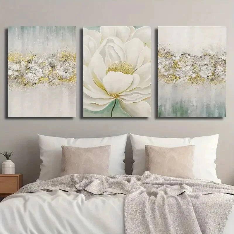 3pcs Beige Green Abstract Botanical Floral Metal Print Ready to Hang Art