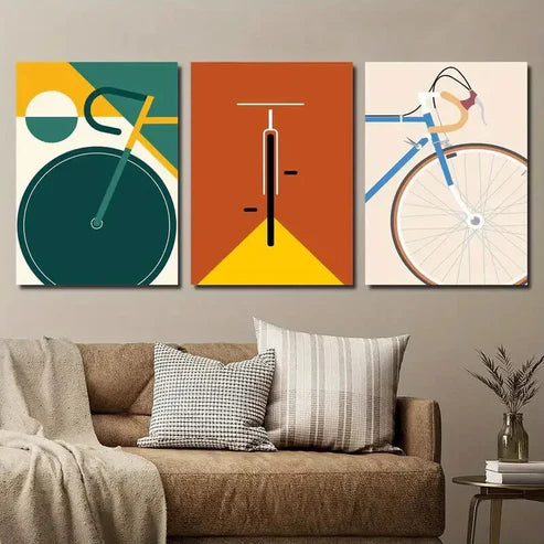 3pcs Vibrant Abstract Cycling Décor Wall Art Canvas Unframed - High Quality Print 100% Australian Made Wall Canvas