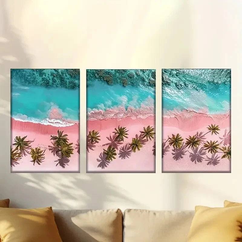 3pcs Palm Trees & Ocean Waves Wall Art Set Canvas Framed 50x70cm - High Quality Print 100% Australian Made Wall Canvas Ready to Hang