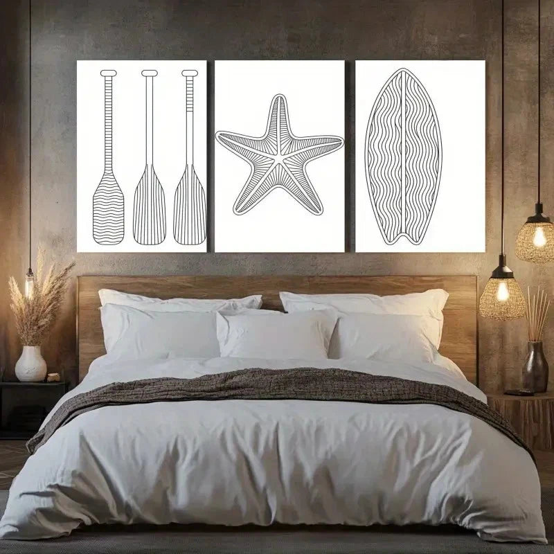 3pcs Oars, Starfish, Surfboard Canvas Wall Art Set Canvas Framed 60x90cm - High Quality Print 100% Australian Made Wall Canvas Ready to Hang - Bella Home Decor