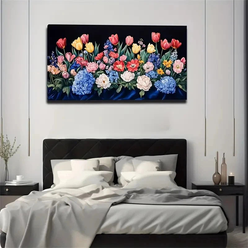Vibrant Floral Bouquet Tulips Wall Art Canvas Office Home Room Framed 120x60cm