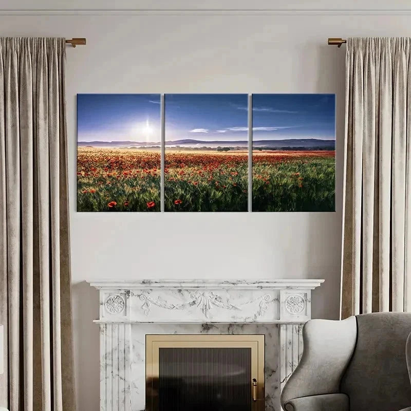3pcs Sea Of Flowers Flower Garden Scenery Wall Art Set Canvas Framed 40x60cm - High Quality Print 100% Australian Made Wall Canvas Ready to Hang - Bella Home Decor