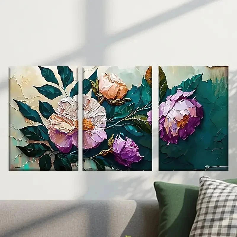 3pcs Rose Flower With Green Leaves Painting Wall Art Set Canvas Framed 50x70cm - High Quality Print 100% Australian Made Wall Canvas Ready to Hang