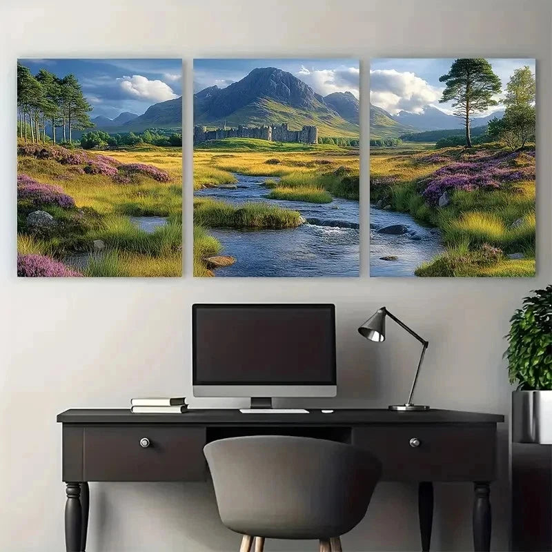 3pcs Blair Castle Historic Scotland Perfect Wall Art Set Canvas Framed 50x70cm - High Quality Print 100% Australian Made Wall Canvas Ready to Hang - Bella Home Decor