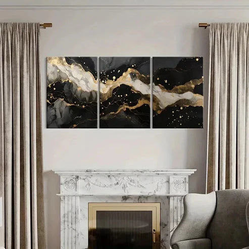 3pcs Abstract Black Gold Marble Texture Wall Art Canvas Unframed - High Quality Print 100% Australian Made Wall Canvas - Bella Home Decor